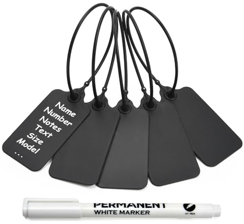 100 Black Blank Plastic Tags for Labeling Waterproof Hanging Labels Writable Tags Seal Plastic Marking Label for Luggage Bags Keys Inventory with One Marker Pen