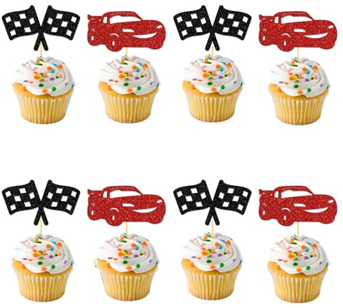 FrostyFlair Cars Geburtstagsdeko, 24 pièces décoration de gâteau Cars, Cartoon Cake Topper, Cupcake Deko, fête d'anniversaire pour enfants