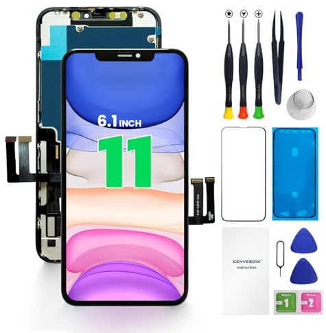 Genverdix for iPhone 11 Screen Replacement 6.1, 3D Touch LCD Display Repair kit, Digitizer Assembly with Tools Set, Tempered Glass, Waterproof Frame Adhesive