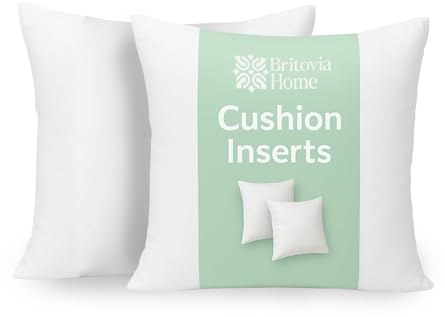 Britovia Home Pack of 2 Hypoallergenic Cushion pads 40cm x 40cm - White polyster square Cushions - Standard stuffer pack of Cushion inserts 40cm x40 cm (16x16 Inches)