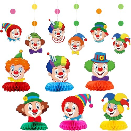 Joycabin 12 guirnaldas decorativas de payaso y decoración de mesa para carnaval, bolas de panal 3D, payaso, decoración de ventana, pancarta para Colonia, carnaval, cumpleaños, fiesta de jardín