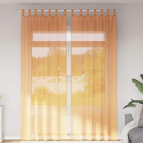 Tende Moderne, Tende in Voile Con Passanti 2 Pezzi Arancioni 140x260 cm, Tenda per Soggiorno, Sala Da Pranzo, Ufficio, Decorazione