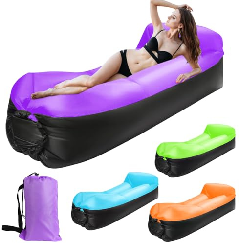 Gohytal Divano gonfiabile, 230 x 70 cm, impermeabile, per esterni, portatile, gonfiabile, ad aria, con pacchetto portatile, per campeggio, vacanze, piscina, spiaggia, cortile, viola