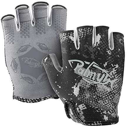 Palmyth Stubby UV Fishing Gloves Sun Protection Fingerless Glove Men Women UPF 50+ SPF for Kayaking, Paddling, Canoeing, Rowing, Driving (Black Camo, Large)
