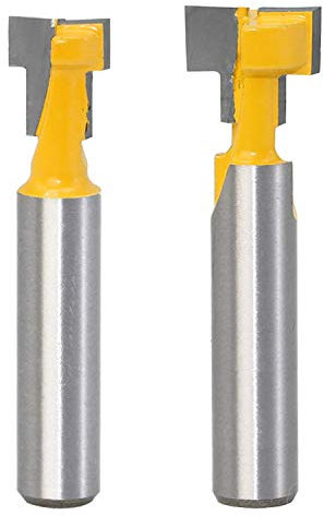 Gasea 2PCS 8mm Queue T-Slot Routeur Bit Set Coupe de Bois T-Slot Fraises à Rainurer en T à Bois Pour 9.52mm et 12.7mm Boulon Hexagonal Jaune