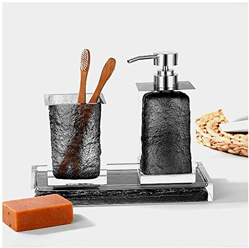 Tauzveok Badezimmer-Set Harz Badezimmer-Zubehör-Set, Mit Lotionspender, Zahnputzbecher, Nordischer Stil Transparent, Für Home Office Hotel Bad,3+1Pcs