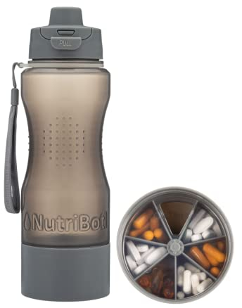 NutriBotl Health Water Bottle Pill Organizer - 33oz Large Capacity - Case for Pills Vitamins Supplements Medication Tablets - Portable 7-Day Pillbox for Travel Gym Office Outdoor - w/Easy Carry Strap