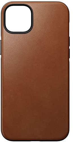NOMAD Modern Leather Case für iPhone 14 Plus | Schutzhülle aus Polycarbonat und hochwertigem Echtleder | MagSafe-kompatibel | Farbe: Hellbraun