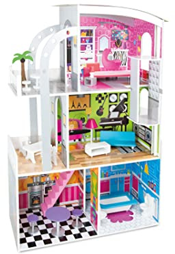 Teorema 40642 Thème Hollywood Maison de poupée 4 pièces avec Accessoires en Bois, Ascenseur Manuel Hauteur 110 cm