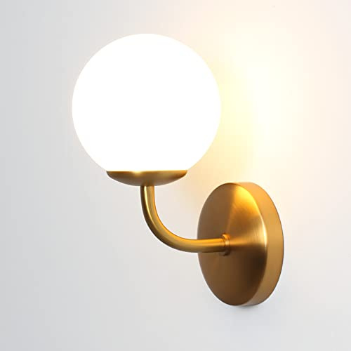DAWALIGHT LED-vägglampa för inomhusbruk, 5 W, 3 000 K, varm, vit, frostad gla, vattentät vägglampa för badrum, vardagsrum, sovrum, hall, restaurang, järn, borstad guld