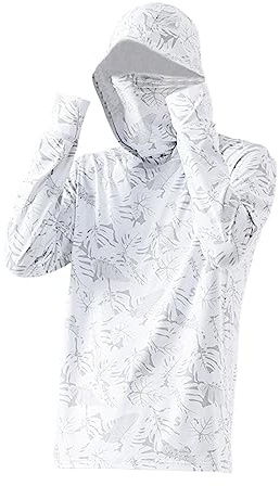 Sharplace Men's Sun Protection Hoodie Shirt Jacket with Thumb Holes Sunproof Long Sleeve Thin Sun Protective Clothes Outwear for Fishing Hiking Summer, White, M
