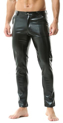 YUFEIDA Leggings deportivos para hombre, de piel sintética, aspecto mojado, ajustados, para hombre, Negro , M
