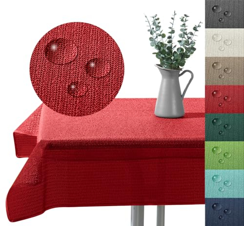 Outdoor Tischdecke Gartentischdecke wasserfest wetterbeständig rutschfest waschbar Outdoortischdecke Weichschaum Garten Balkon Camping Party Tischdeko Typ883 rot 110x140 cm eckig