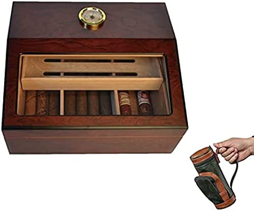 Armoire à cigares faite à la main, boîte à cigares en cèdre, avec clip de sac, coupe-cigares, pour 25 à 50 cigares, vous pouvez l'utiliser à la maison, au bureau, au bar, etc