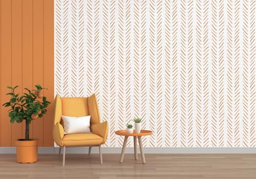 Papier Peint Geometrique Orange,44.5 x 500cm Papier Peint Rayures Orange Papier Peint Rayure Verticales Jaune et Blanc Papier Peint Adhesif Mural Vintage Papier Peint Adhesif pour Meuble Chambre,Salon