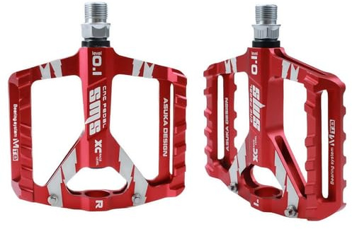 Trkimal vägcykel/mountainbike pedaler, cykelpedaler – halkfria dubbar 9/16 tum CNC aluminiumlegering bearbetade platta pedaler (röd)