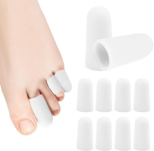 Gel Toe Protector Caps, 10 pcs Soft Toe Covers, Silicone Toe Cover Protector for Running,Walking Prevent Blister,Corn,Calluses,Sore Toes,Hammer Toes Other Toe Problems Prevent Friction Injury (White)