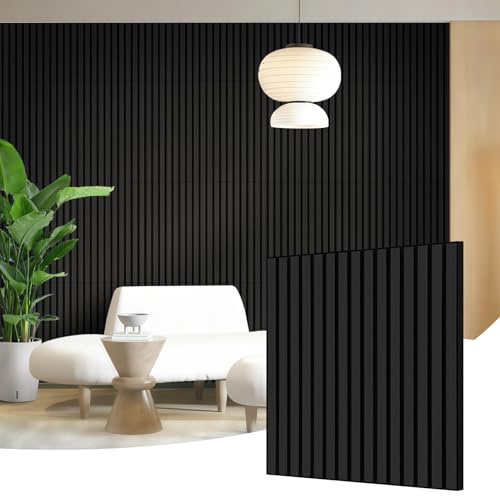 AKK-Stave Acoustic Wood Slat Wall Panels, 23.6 X 23.6 X 0.7 15.5ft² Sound Absorbing Acoustic Panels for Walls –Wall Panels for Stylish Interiors (22# Black, 4pack - 23.6x23.6in)