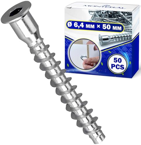 50 stycken monteringsskruv Ø 6,4 mm x 50 mm för sammanfogning av möbler - fästskruvar för möbler - MONTERAL