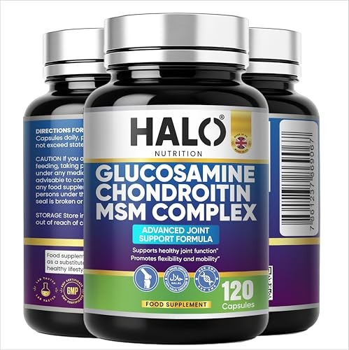 Glucosamine and Chondroitin MSM High Strength with Vitamin C Turmeric Ginger and Rosehip, 120 Capsules Made in The UK Food Supplements by HALO Nutrition