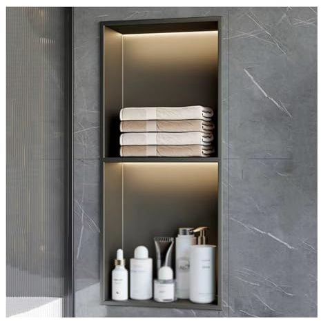 Stainless Steel Shower Niche Shelf Wall LED Light No Tile Needed for Bathroom and Kitchen Storage Tray Organisation