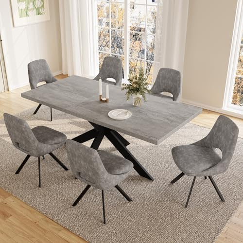 JIEXI Essgruppen Für 4-6 Personen, Esstisch Ausziehbar, Moderner Grauer MDF-Holztisch, Geeignet Für Wohnzimmer, Küche, Versammlungen