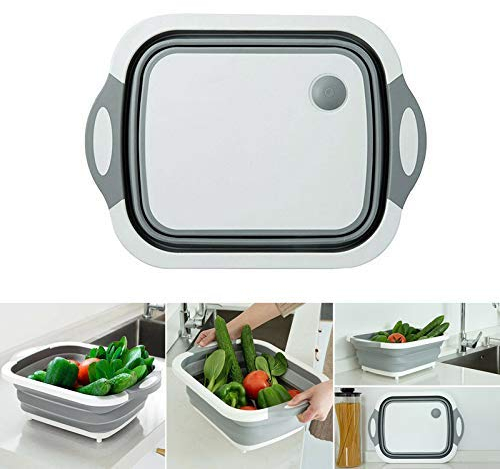 Tagliere pieghevole con tappo di scarico, Tagliere da Cucina Multifunzione Pieghevole con Colino 4 in 1 Portatile Tagliere Lavello Cestello Portaoggetti per all'aperto Viaggi Campeggio Cucina