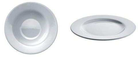 Alessi AJM28/2 Platebowlcup Piatto Fondo in Porcellana Bianca, Set da 4 + AJM28/1 Platebowlcup Piatto Piano in Porcellana Bianca, Set da 4