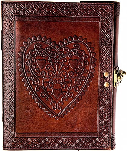 Carnet en cuir pour homme et femme - Superbe carnet en forme de cœur en relief sur cuir véritable - Fait à la main - Avec fermoir en C - Pour cadeau artistique, dessin et croquis - Voyage ou écriture
