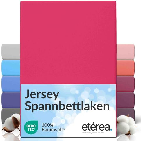 etérea Comfort Jersey Påslakan 100x200cm - 120x200 Oekotex Made in Green - 100% bomull, jersey, monterat lakan upp till 25 cm högt - lakan 100x200-120x200 cm Rosa plommon