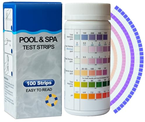 100 Stück Pool Tester Wassertester, 7 IN 1 Poolwasser Teststreifen Spa Whirlpool Teststreifen für PH-Wert, freies Chlor, Gesamthärte, Brom, Gesamtchlor, Cyanursäure, Gesamtalkalität