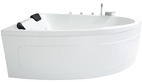 Basera® Classic Indoor Eck-Whirlpool Badewanne Guam für 2 Personen mit 25 Massagedüsen, Wasserfall, LED-Ambiente, Touchpanel, Bluetooth und Radio (Guam links)