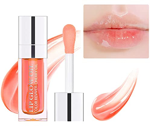 Hydrating Lip Oil Plumping Lip Gloss, Crystal Jelly Moisturizing Lip Oil/Polished Lip Oil Lines/Tint Moisturizing Transparent Lip Balm Care Stick (Pink-001)