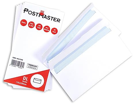 Postmaster Envelopes DL Peel & Seal 100GSM White Paper - 50 Pack