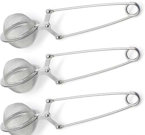 NaturallyTakeCare 3-Pack Stainless Steel Squeeze Handle Tea Infuser Ball | Fine Mesh Tea Strainer Tongs for Loose Leaf Tea, Herbs, and Spices | Durable Pincer Design Tea Diffuser