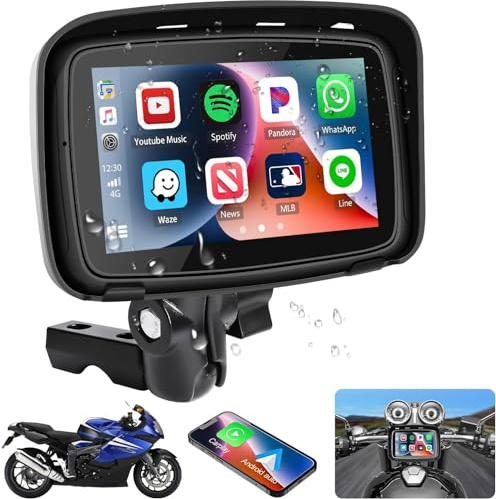 CAMECHO Wireless CarPlay para Moto con Pantalla Táctil HD de 7 Antirreflejos e Impermeable, Controles Físicos, Bluetooth, IP67, Navegador GPS para Motos con Android Auto y TPMS