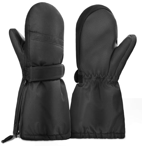 Hyeek Guantes Niño Invierno, Impermeables Guantes Nieve Guantes Esqui para Niños de 2 a 7 Años - Unisex Guantes Termicos Niño para Snowboard, Bici, Ciclismo (S(3-4 años), Negro)