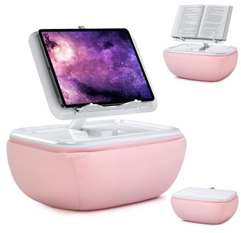 elitehood Tablet Pillow Stand, Foldable iPad Stand for Lap, Adjustable Book Bed Holder for Reading, Pillow Pad for 4.7-15.6 Tablets, iPad Pro 11, 13, Air, Kindle, Galaxy Tab, Books, Pink