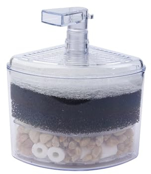 Sarini Akvariefilter, hörnfilter för akvarium, rät vinkelfilter, svampfilter med naturstenar, grus och keramiska ringar