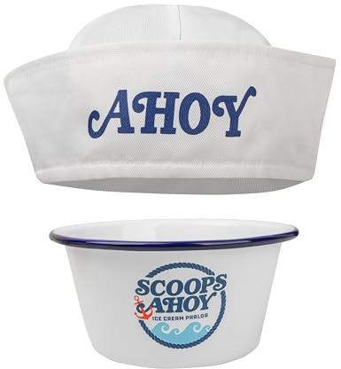 Cinereplicas Stranger Things - Scoops Ahoy Glass skål och Ahoy hatt - officiellt licensierad
