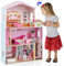FANTASK Puppenhaus Holz, Puppenstube mit Zubehör & Möbeln, 3 stöckiges Dollhouse Spielzeug mit Balkon, Puppenvilla 108 cm hoch, für Kinder ab 3 Jahren, Rosa 5