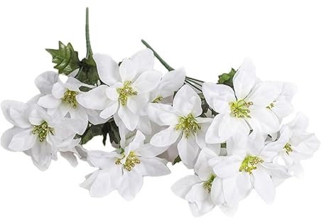 Arbustos para decoración navideña, tela de seda, ramo de plantas artificiales, ramo de flores para árbol de Navidad, vacaciones, bodas, decoración del hogar, arreglos funerarios (blanco, talla única)