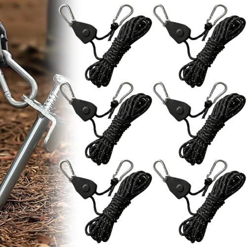 6 pezzi da 1/8 pollici 4 mm corda da 4 m, ganci regolabili per corda a cricchetto, per funi riflettenti, corde di tensionamento leggere con tenditore per tenda, tenda da campeggio (6)