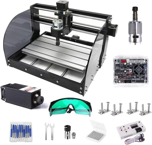 2-in-1 CNC Router Machine with 15w Module, GHWMYD Upgraded 3018 Pro-M Engraving Machine, with Offline Control, 20 pcs CNC Router Bits, 3018 CNC Machine Engraver for PCB PVC Wood DIY