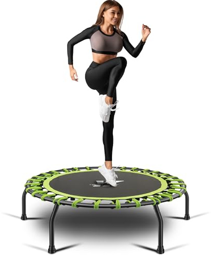 YYOUNICEST Mini trampolino da 101,6 cm silenzioso per fitness, trampolino Rebounder per fitness indoor, sistema di design con corda elastica, la scelta migliore per esercizi aerobici, limite massimo