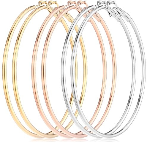 MBAIYO 4 Paare Große Creolen Ohrringe Set, Edelstahl Leichte Dünne Damenohrringe Hypoallergen Kreis Silber Creolen Länge 60mm Statement Gold Hoop Kreis für Mädchen Damen