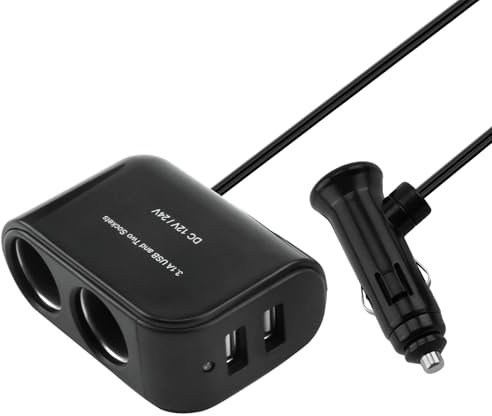 Répartiteur allume-cigare 2 prises 12 V/24 V double USB chargeur de voiture adaptateur d'alimentation avec 2 ports USB Charge rapide Multi Double prise double pour appareils de véhicule appareil photo