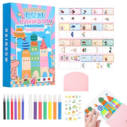 Rainbow Scratch Art - Fogli Arcobaleno da Grattare Set creativo - Carta da grattare arcobaleno Set completo 20 carte + 7 pennarelli + 1 spatola, creatività e divertimento assicurati