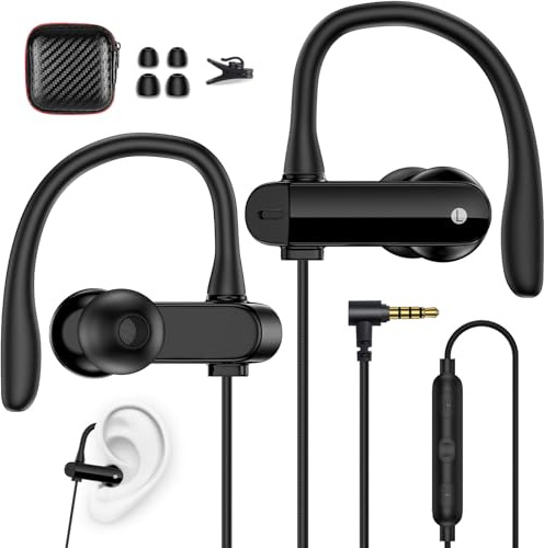 In Ear Cuffie con Filo Jack 3,5MM Gancio Auricolare Sport Microfono e Controllo Volume Stereo HiFi Cancellazione del Rumore 1,8M Auricolari per Samsung per iPhone MP4 Gaming Ufficio Musica Radio Nero