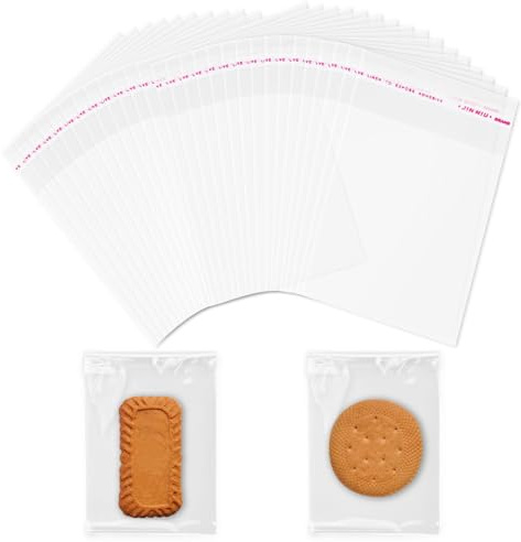 Cellofanpåsar, 100 st självhäftande återförslutningsbara transparenta påsar för kakor, godis, smycken och presentförpackning (12x8cm/4.72x3.15 tum)